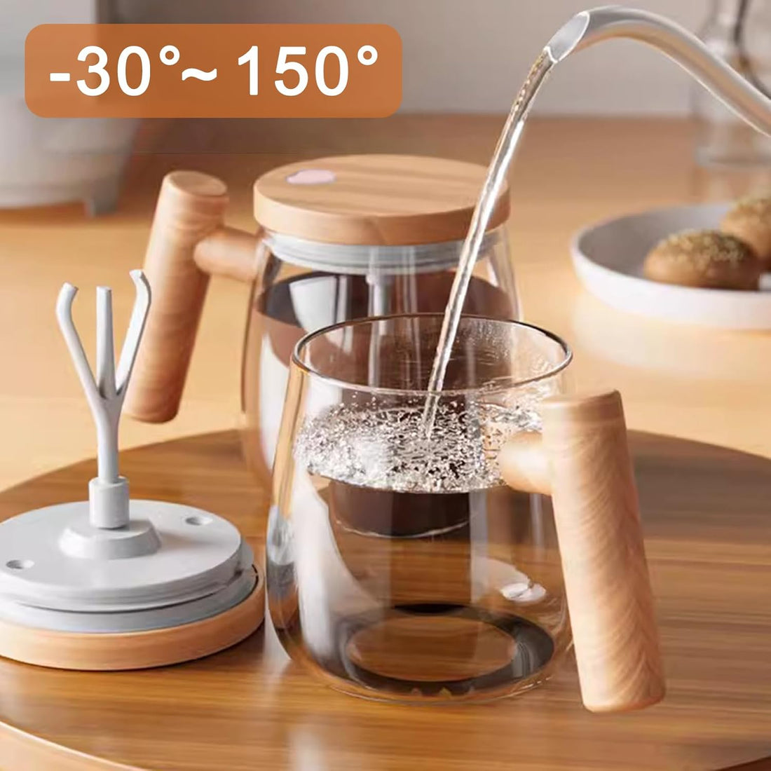 Coffee Mug, Glass Electric High Speed Mixing Cup, Automatic Mixing Mug Rotating, 400ml Battery Powered Stirring Cup to Stir Coffee/Milk/Protein
